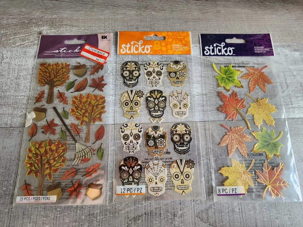 Scrapbook Stickers LOT Day of the Dead Skulls Autumn + Sticko Retired NEW #34